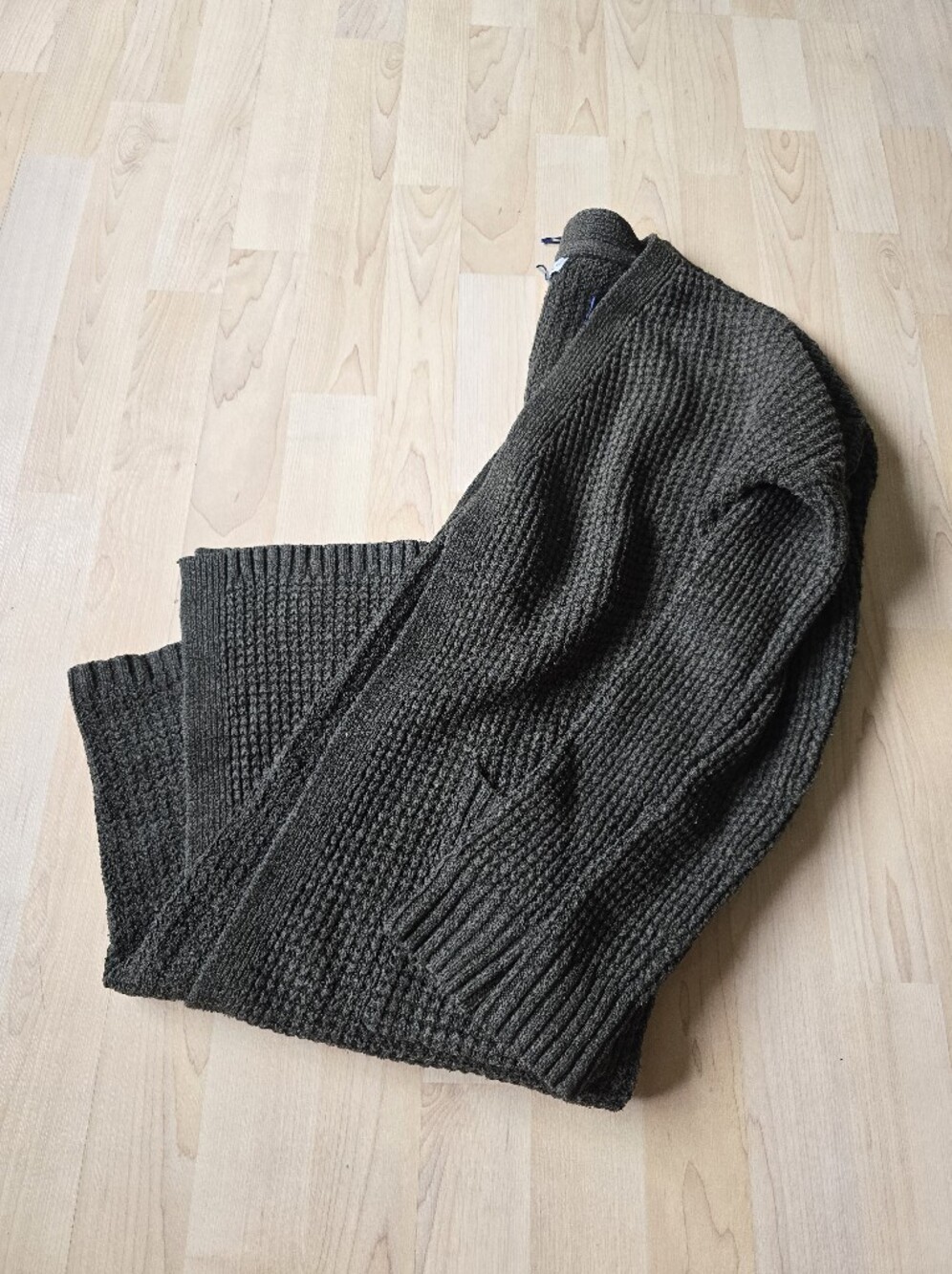 Cupcakes And Cashmere Long Dark Green Open Front Waffle Knit Cardigan Size Small